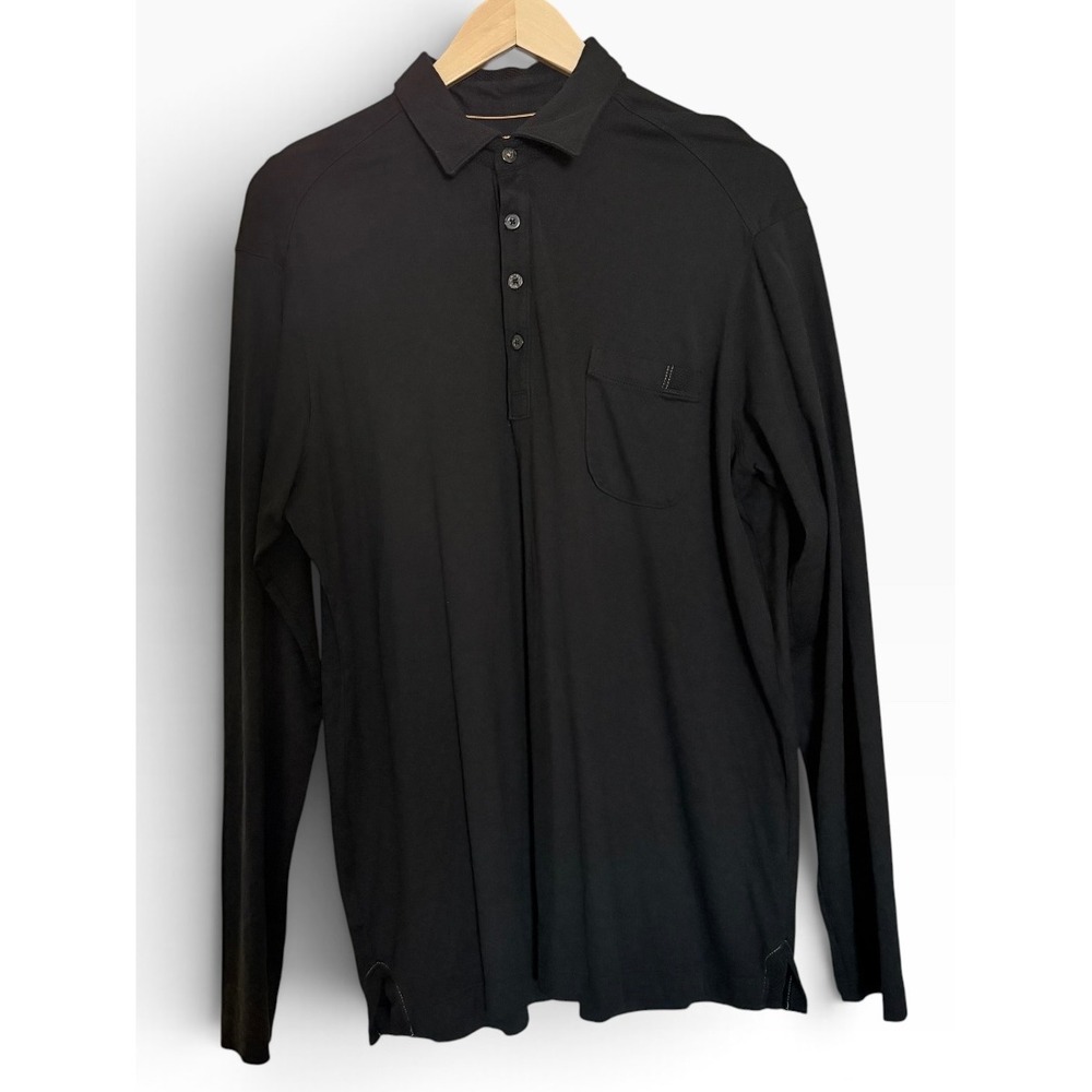 Tommy Bahama Men's Medium Long Sleeve Polo Shirt Black Pima Cotton Modal Pocket